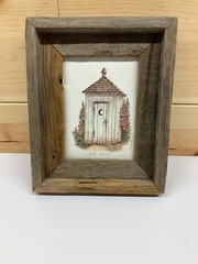 Primitive Framed Picture of Outhouse «Full Moon» 10-1/2″ x 8-1/2″