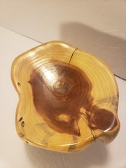 Carved Wood Round Catch-All Dish Bowl Stand Pedestal Freeform 6×4″ Asymmetrical