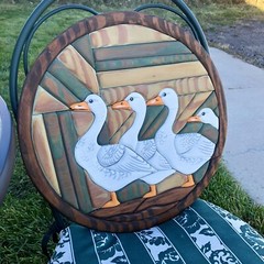Vtg 3D Geese In A Row Custom Made Wood Wall Art- Cottage Farm House Decor