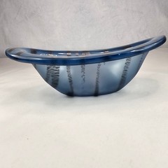 Mid Century Modern Frosted Gold Blue Swirl Glass Bowl Dish Decorative Accent