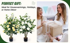 Artificial Camellia Tree 2 Pack 42″ Faux Camellia Plant in Pot with 32 Blooming