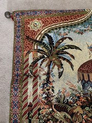 Vtg Bombay Company Elephant Tapestry 39” L x 24” W w/Wooden Rods Ready to Hang