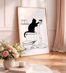 Funny Cat Bathroom Wall Art Toilet Decor Cat Poster Bathroom Print No Frame