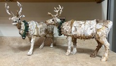 Lot Of 2 Birch Bark Reindeer 13.5” High X 17” Long