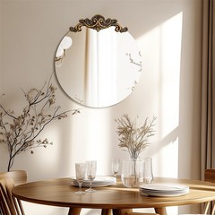 Round Frameless Wall Mirror for Bedroom Entrance Vintage Baroque Wall Mirror