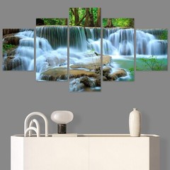 Wall26 Waterfall In Forest Photo Art Canvas Print Wall Art Set of 5