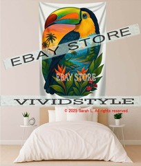 Tropical Bird fabric tapestry Wildlife background cloth 59X82 in