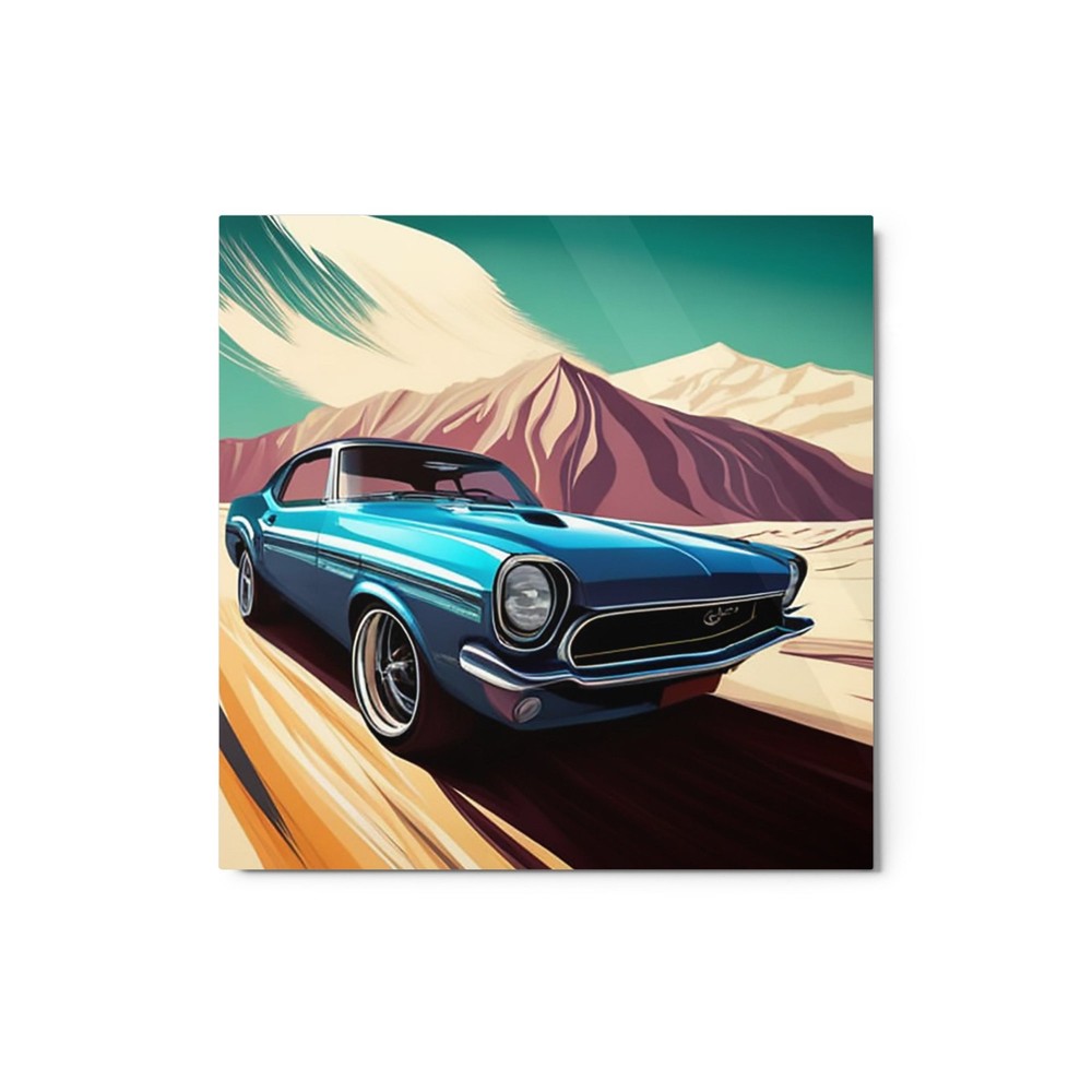 Car Driving in Desert Painting 1 Metal Print