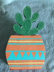 Wooden Cactus in Pot Decor Terracotta/Green/White 5″ x .75″ x 8″