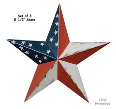 NEW — 3 Lightly Distressed 5-1/2″ Patriotic Barn STARS – Primitive Farmhouse
