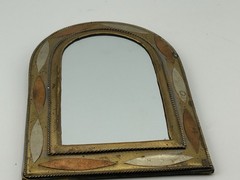 Moroccan Brass Mirror Copper Silver Arched Frame Wall Hanging 1970s VTG 5⅜»x3½»