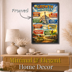 Growth Mindset Wall Art Motivational Poster Framed 11×17 Ready to Hang Gift