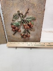 Vintage Style Fruit Wall Art Plaques – Apple & Cherry Relief Decor Set of 2
