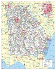 Georgia State Wall Map Large Print Poster – 24″Wx30″H