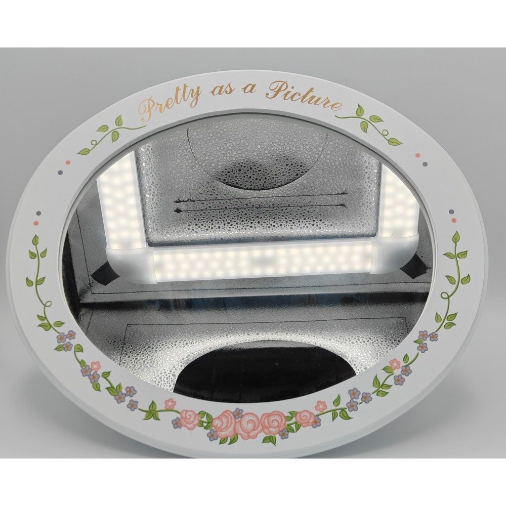 Pretty as a Picture Oval Floral Vanity Mirror White Tabletop Easel Back Rose