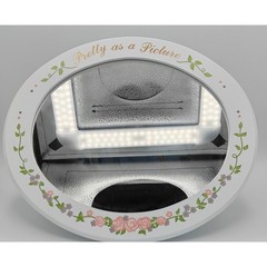 Pretty as a Picture Oval Floral Vanity Mirror White Tabletop Easel Back Rose
