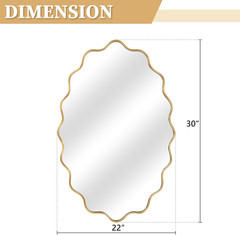 Dorlicecass Oval Wavy Mirror – Irregular Wall Mirror 22″x30″ Gold Asymmetrical A