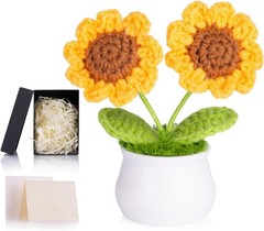 Crochet Flower Handmade Sunflowers Artificial Knitted Flowers for Office Desk