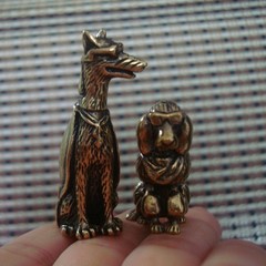 Solid Brass Poodle Doberman Pinscher Pair Dogs Vintage Figurines for Home Decor