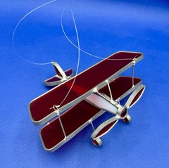 HANDMADE Lead Stained Glass Biplane Red & White Vintage