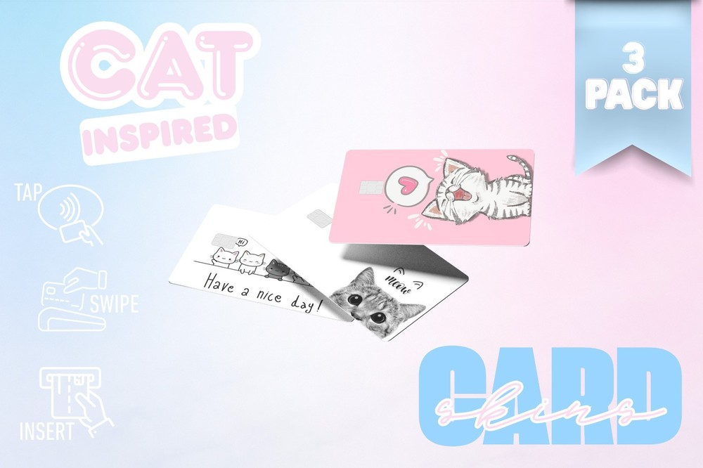 3‑Pack Cute Cat Card Skins – Vinyl Credit & Debit Card Covers | Great Gifts