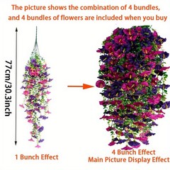 4pcs Artificial Hanging Petunia Plants Fake Trailing Flower Indoor Outdoor Decor