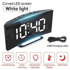Electronic White Alarm Clock Noiseless Design Digital LED Large Display Mirror