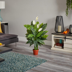 42In Artificial Peace Lily Plant with Real Touch Silk Leaves and White Flowers f