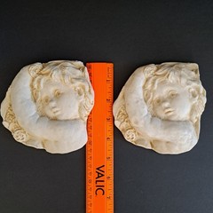 2 Hen-Feathers & Co Wall Plaques Cherub Angel Child High Relief 3D Bonded Marble