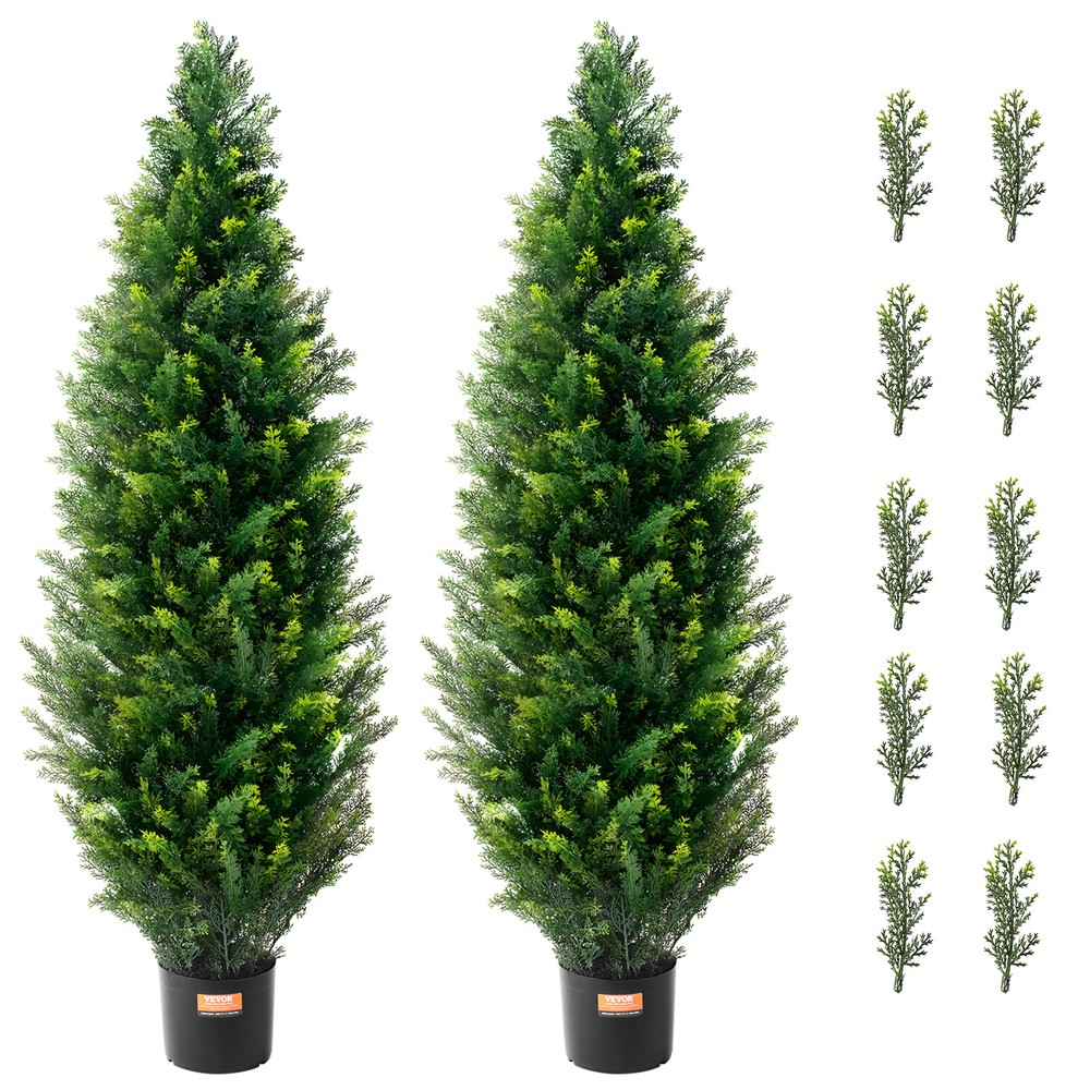 VEVOR 2 Pack 4′ Artificial Cedar Topiary Tree Faux Plant UV Decor In/Outdoor