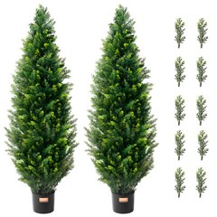 VEVOR 2 Pack 4′ Artificial Cedar Topiary Tree Faux Plant UV Decor In/Outdoor
