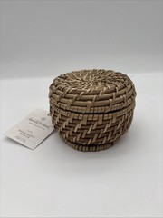 Small 3″x5″ Natural Woven Basket with Lid Farmhouse Style, Rattan Storage, New