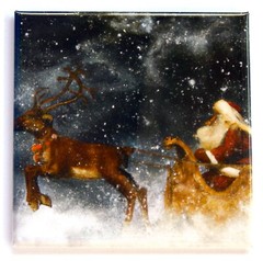 Santa Claus and Reindeer FRIDGE MAGNET christmas style A