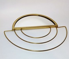 Vintage Art Deco Style Half Moon Gold Metal Framed Mirror Clean Lines Atomic MCM