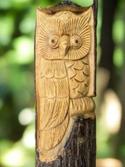 Owl Log Carving Rustic Home Decor Hand Crafted Wall Plaque 20 in. x 6in.