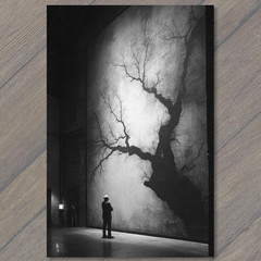 Art Print Giant Wall Tree Shadow Gallery Monochrome Surreal Exhibition Scene