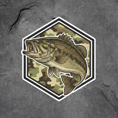 Bass sticker vinyl decal camo largemouth fishing outdoors