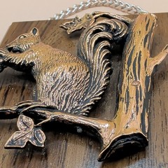 Vintage A & F Canada Squirrel Hanging Plaque Wood with Copper Cabin Cottagecore