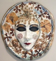 Vintage Venetian Style Papier Mache Mask Signed 1985 Botanical Wall Art