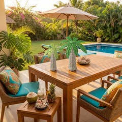 2 Pcs Weave Palm Tree Tabletop Decor, 9.8″ & 7″ Woven Rattan Palm Trees Tropical