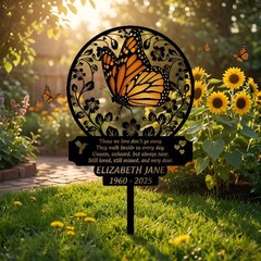 Custom Monarch Butterfly Memorial Stake, Personalized Garden Sign, Sympathy Gift