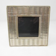 Silver Tone Woven Metal Photo Frame 3×3 Square Rope Trim Coastal Decor