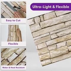 3D Peel and Stick Faux Stone Wall Panels 11.8″ x 11.8″ 10-Pack, Stone-Look Wall