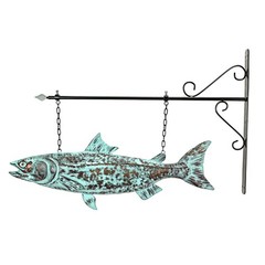 30in Metal Salmon Hanging Wall Bracket Verdigris Copper Coastal Outdoor Decor
