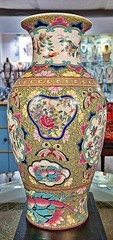 Colorful Famille Rose Chinoiserie Porcelain Vase. Hand Painted (14.50”H)