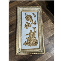 Gold Embossed Classical Wall Plaque Woman Cherub Roses Metal Wood 14x7in