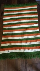 Afghan Blanket Handmade Pattern In Fall Colors Orange Green White 42″ x 68″