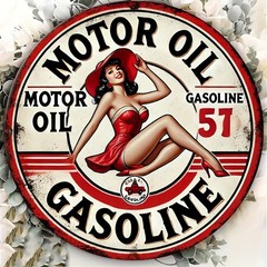 2D Flat Retro Engine Oil Gasoline Tin Metal Signs 8×8 Inches: 2D Printed Sticker