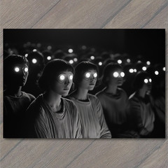 Art Print Monochrome Glowing Eyed Women Surreal Dystopian Cult Horror Rows