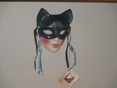 Clay Art of San Francisco About Face Ceramic Cat Mask With Ribbons New in Bag
